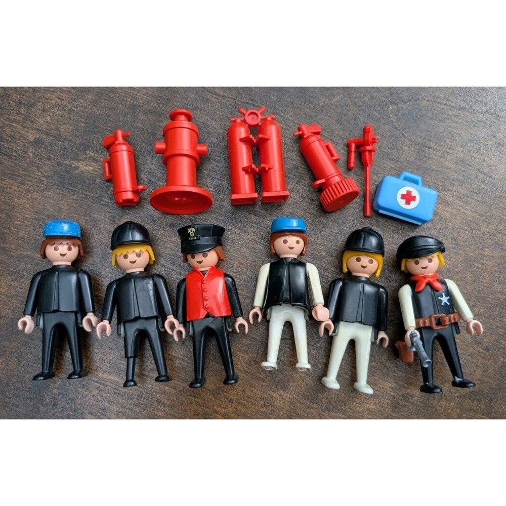 Vintage Playmobil Policeman Fire Medical Aid Safety Lot Figures Accessories
